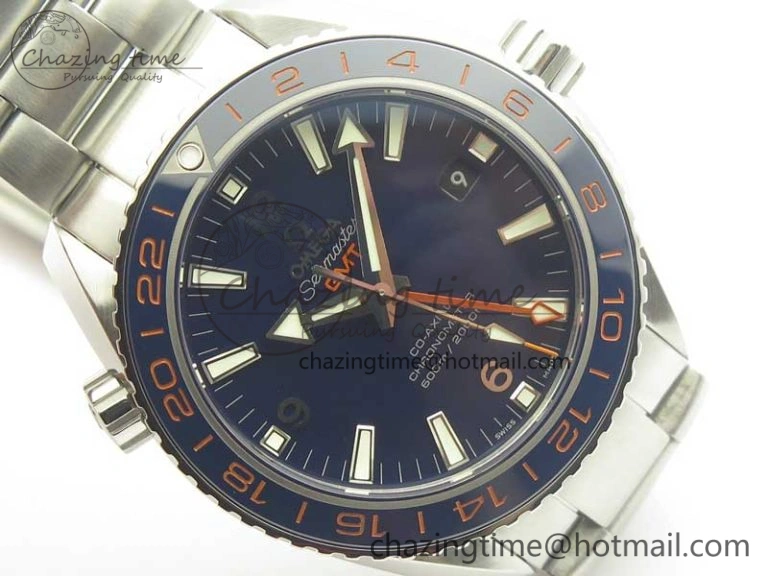 Planet Ocean 600M Co-Axial GMT 43.5mm VSF 1:1 Best Edition Blue Dial Blue Ceramic Bezel on SS Bracelet A8605 Super Clone