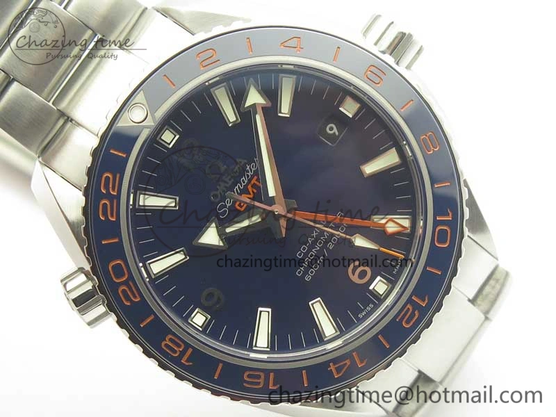 Planet Ocean 600M Co-Axial GMT 43.5mm VSF 1:1 Best Edition Blue Dial Blue Ceramic Bezel on SS Bracelet A8605 Super Clone