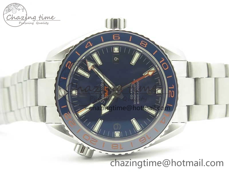 Planet Ocean 600M Co-Axial GMT 43.5mm VSF 1:1 Best Edition Blue Dial Blue Ceramic Bezel on SS Bracelet A8605 Super Clone
