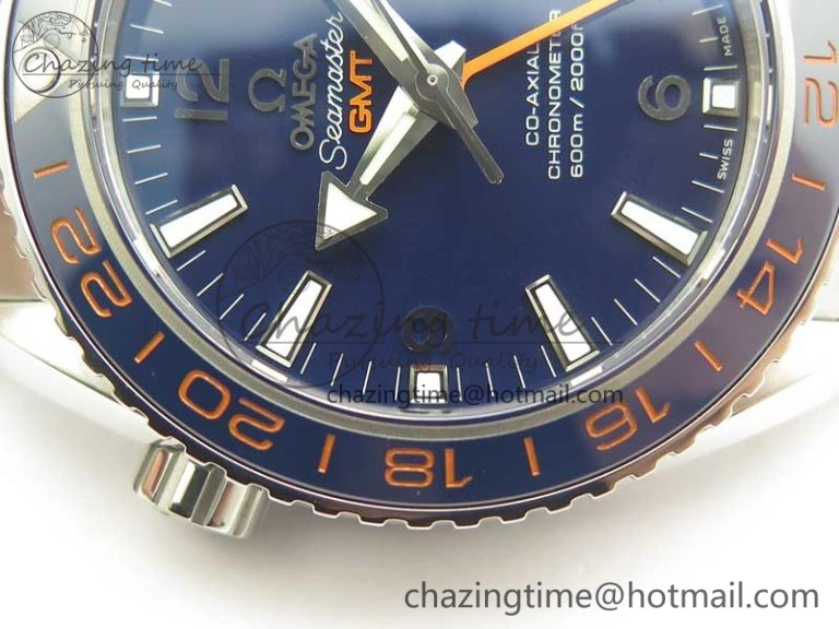 Planet Ocean 600M Co-Axial GMT 43.5mm VSF 1:1 Best Edition Blue Dial Blue Ceramic Bezel on SS Bracelet A8605 Super Clone