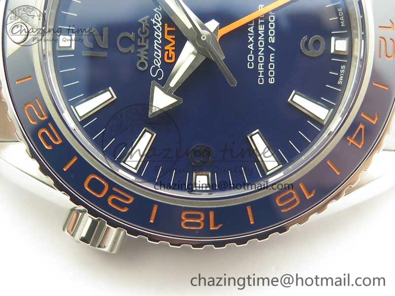 Planet Ocean 600M Co-Axial GMT 43.5mm VSF 1:1 Best Edition Blue Dial Blue Ceramic Bezel on SS Bracelet A8605 Super Clone