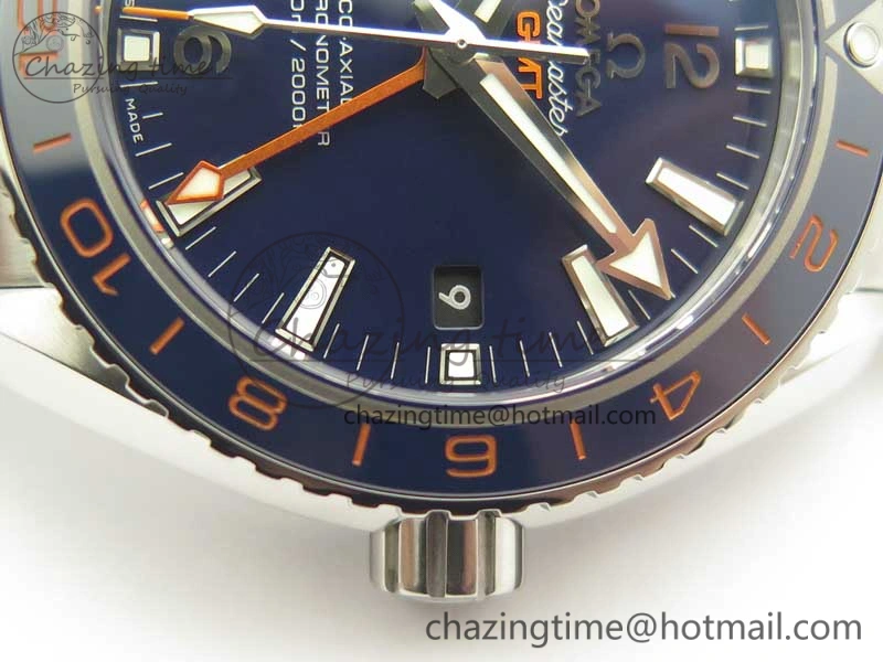 Planet Ocean 600M Co-Axial GMT 43.5mm VSF 1:1 Best Edition Blue Dial Blue Ceramic Bezel on SS Bracelet A8605 Super Clone