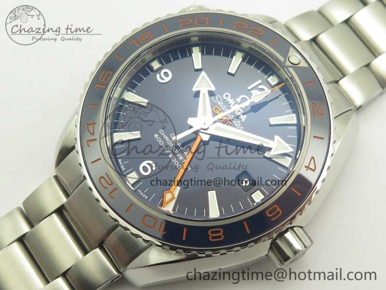 Planet Ocean 600M Co-Axial GMT 43.5mm VSF 1:1 Best Edition Blue Dial Blue Ceramic Bezel on SS Bracelet A8605 Super Clone