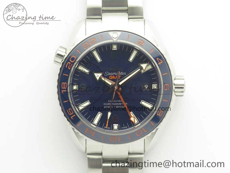 Planet Ocean 600M Co-Axial GMT 43.5mm VSF 1:1 Best Edition Blue Dial Blue Ceramic Bezel on SS Bracelet A8605 Super Clone