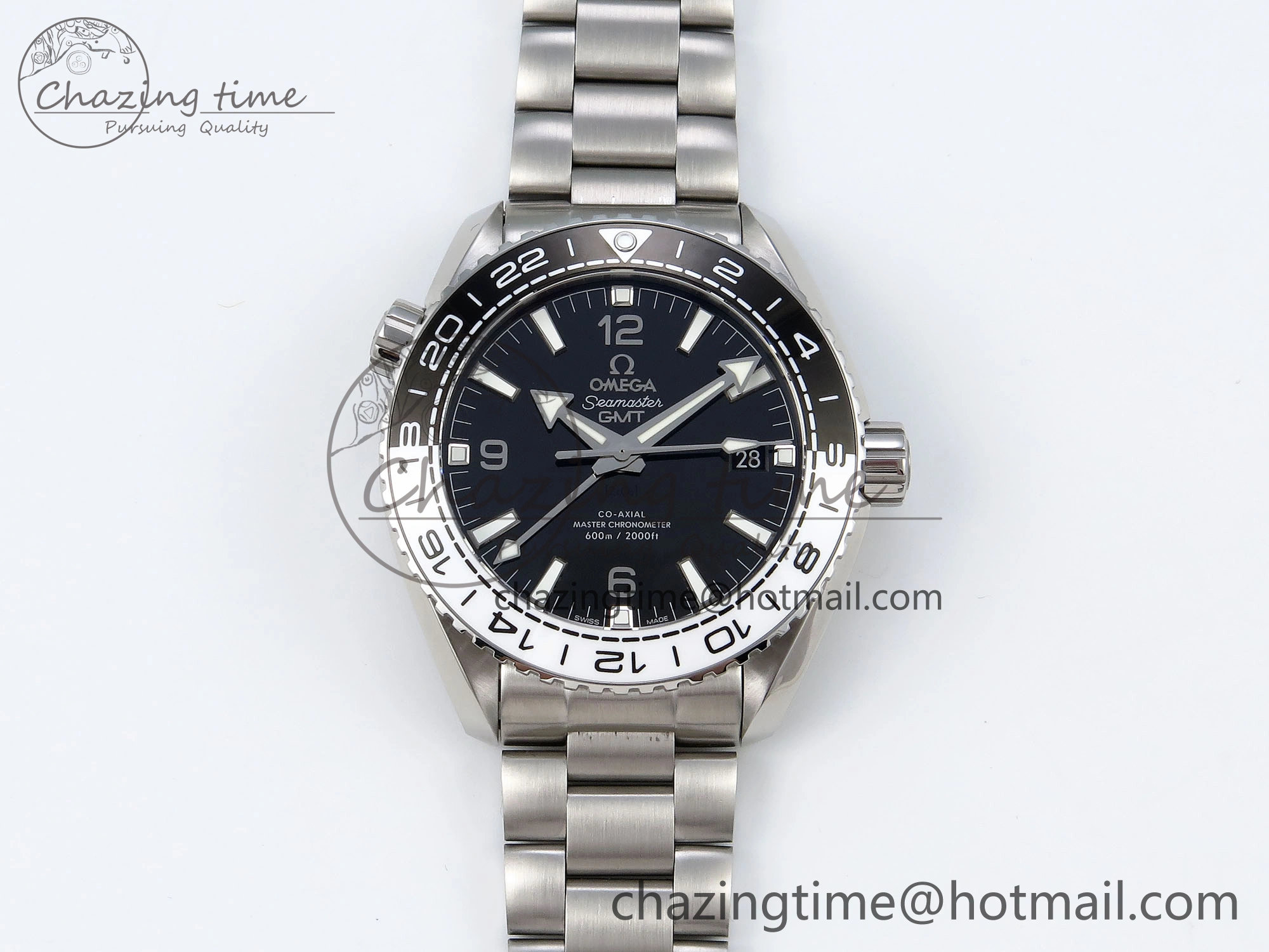 Planet Ocean 600M ‘Tai Chi’ GMT 43.5mm VSF 1:1 Best Edition Black White Ceramic Bezel and Dial on SS Bracelet A8906 Super Clone