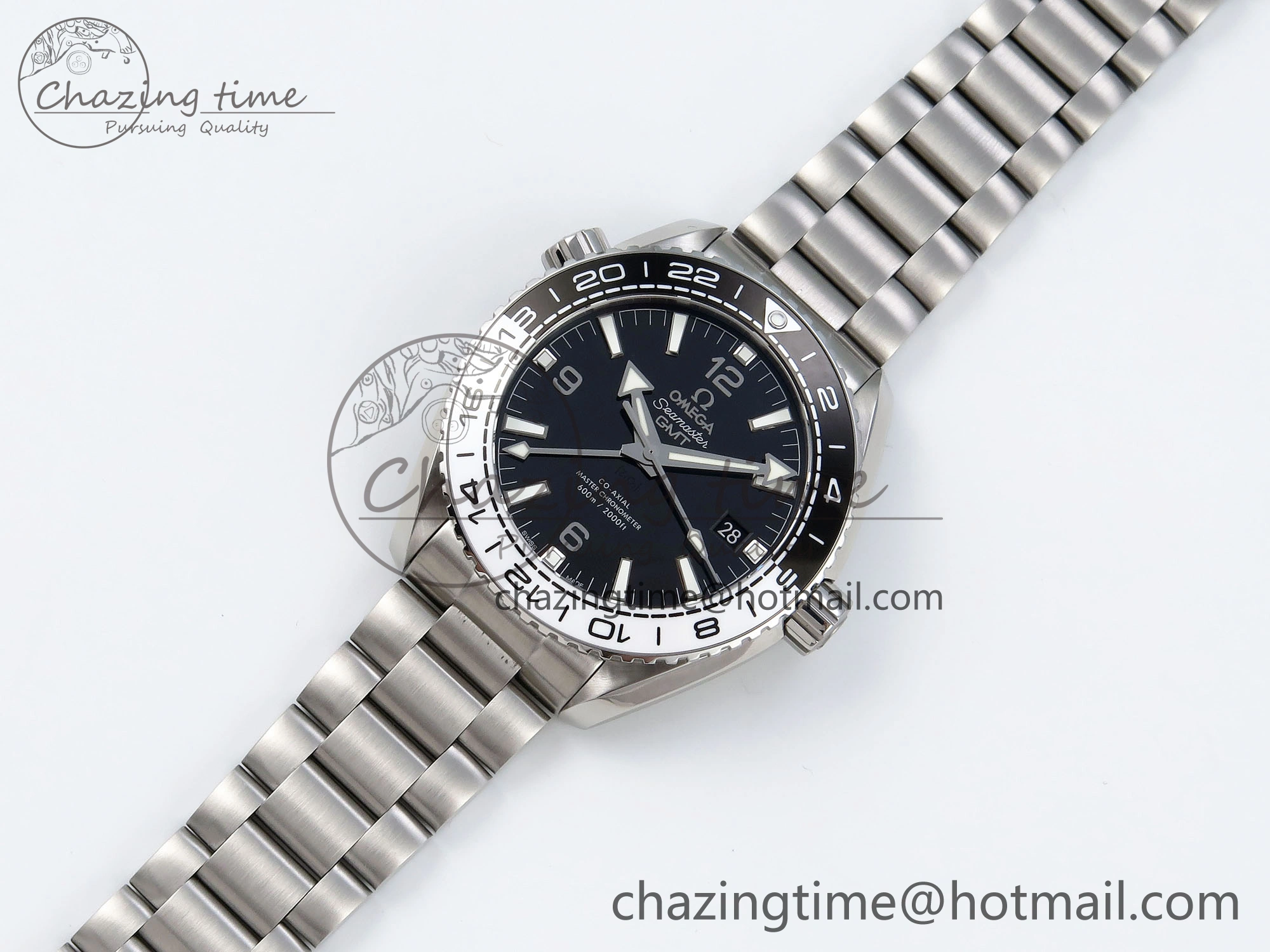 Planet Ocean 600M ‘Tai Chi’ GMT 43.5mm VSF 1:1 Best Edition Black White Ceramic Bezel and Dial on SS Bracelet A8906 Super Clone