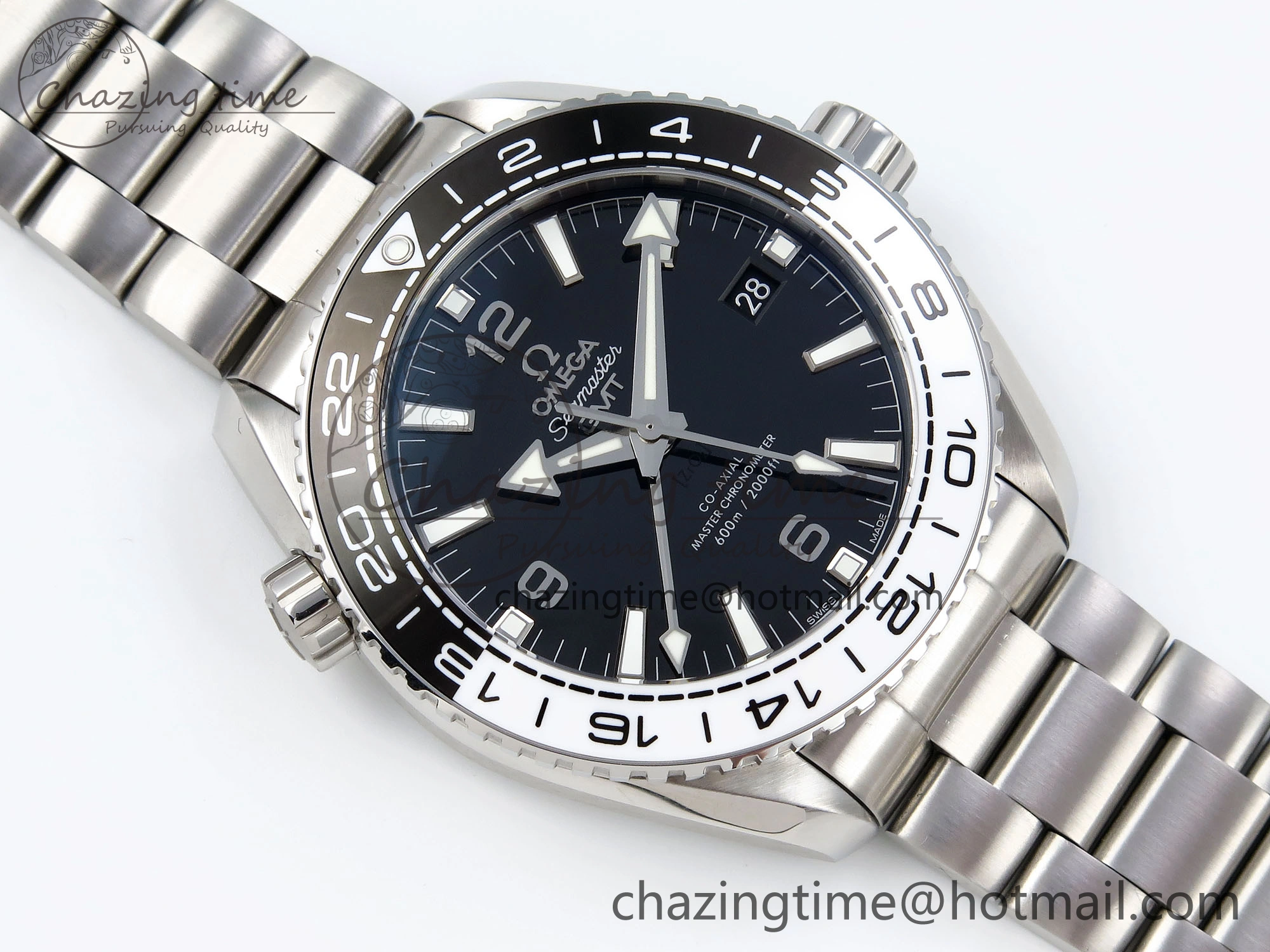 Planet Ocean 600M ‘Tai Chi’ GMT 43.5mm VSF 1:1 Best Edition Black White Ceramic Bezel and Dial on SS Bracelet A8906 Super Clone