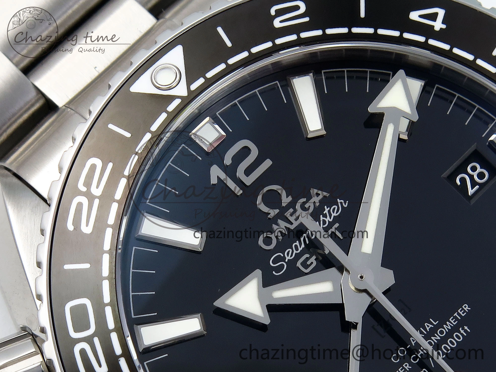 Planet Ocean 600M ‘Tai Chi’ GMT 43.5mm VSF 1:1 Best Edition Black White Ceramic Bezel and Dial on SS Bracelet A8906 Super Clone