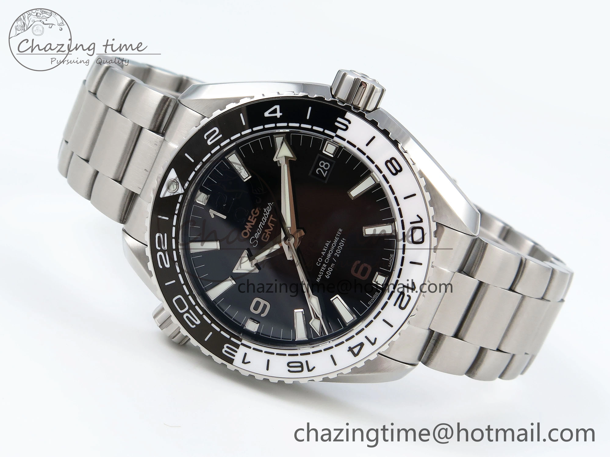 Planet Ocean 600M ‘Tai Chi’ GMT 43.5mm VSF 1:1 Best Edition Black White Ceramic Bezel and Dial on SS Bracelet A8906 Super Clone