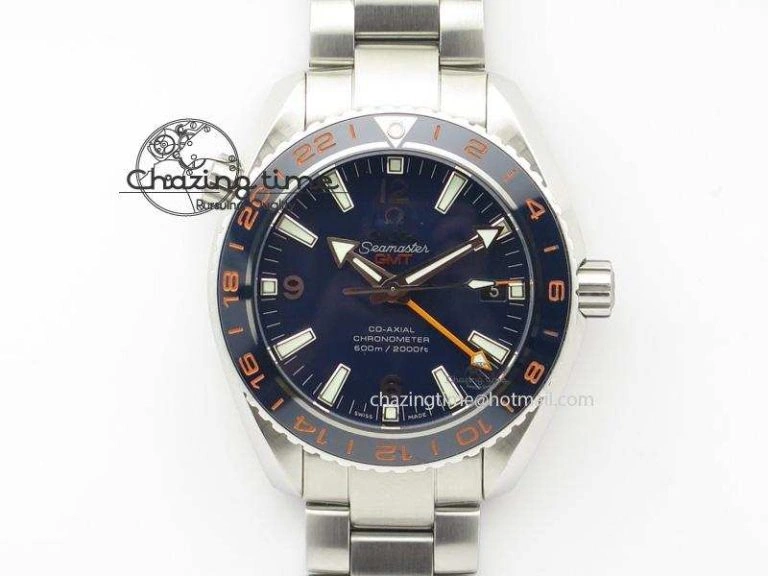 Planet Ocean GMT 42mm V6F 1:1 Best Edition Blue Bezel Orange Numbers On SS Bracelet A8605