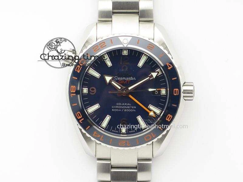 Planet Ocean GMT 42mm V6F 1:1 Best Edition Blue Bezel Orange Numbers On SS Bracelet A8605