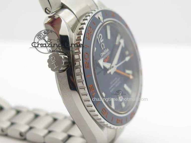 Planet Ocean GMT 42mm V6F 1:1 Best Edition Blue Bezel Orange Numbers On SS Bracelet A8605