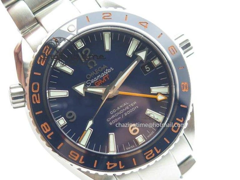 Planet Ocean GMT 42mm V6F 1:1 Best Edition Blue Bezel Orange Numbers On SS Bracelet A8605