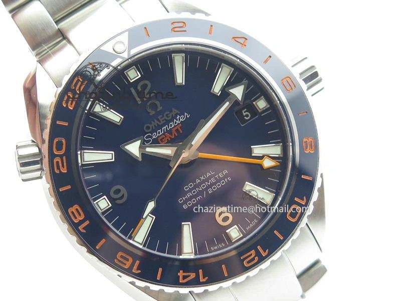 Planet Ocean GMT 42mm V6F 1:1 Best Edition Blue Bezel Orange Numbers On SS Bracelet A8605