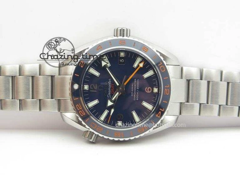 Planet Ocean GMT 42mm V6F 1:1 Best Edition Blue Bezel Orange Numbers On SS Bracelet A8605