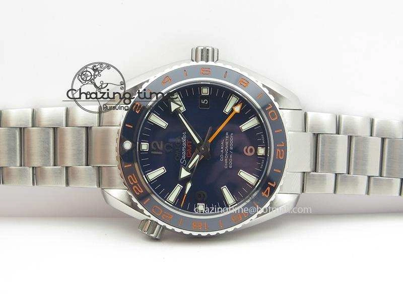 Planet Ocean GMT 42mm V6F 1:1 Best Edition Blue Bezel Orange Numbers On SS Bracelet A8605