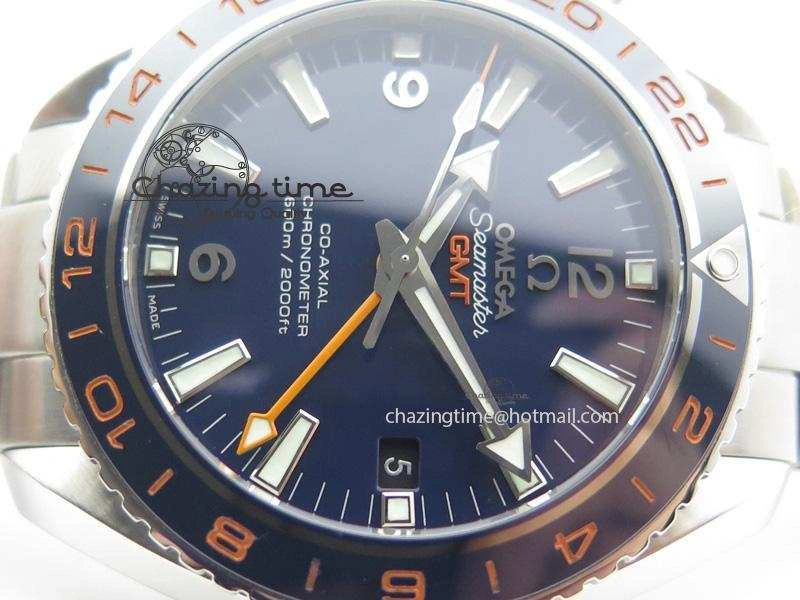 Planet Ocean GMT 42mm V6F 1:1 Best Edition Blue Bezel Orange Numbers On SS Bracelet A8605