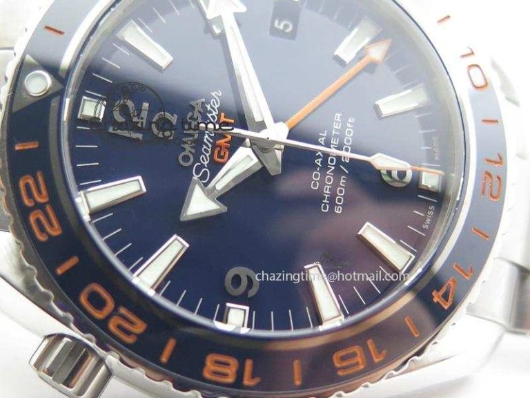 Planet Ocean GMT 42mm V6F 1:1 Best Edition Blue Bezel Orange Numbers On SS Bracelet A8605