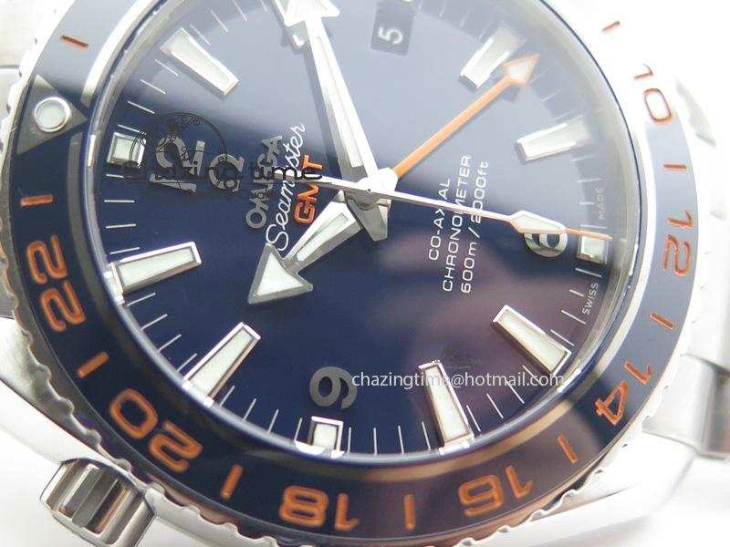 Planet Ocean GMT 42mm V6F 1:1 Best Edition Blue Bezel Orange Numbers On SS Bracelet A8605