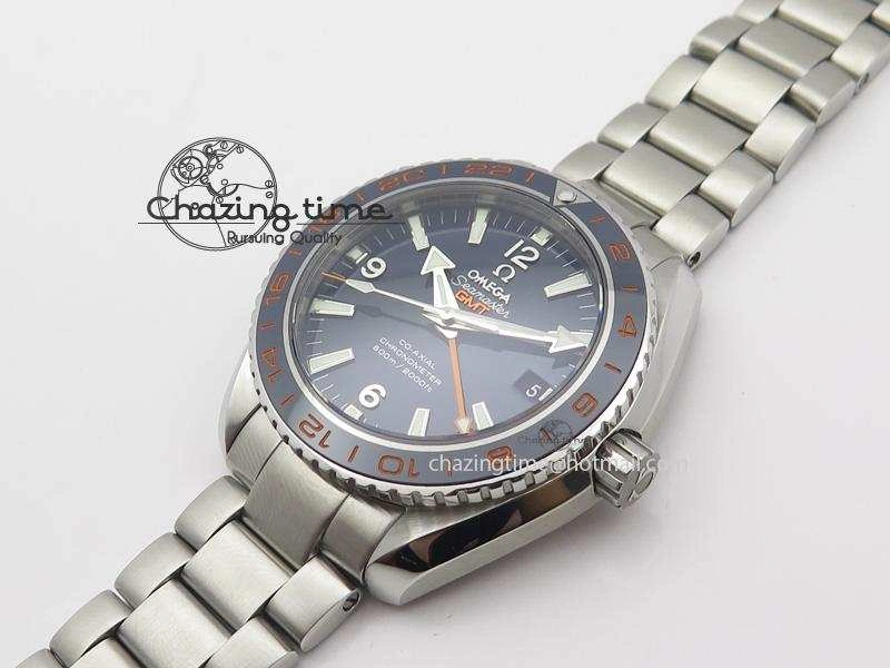 Planet Ocean GMT 42mm V6F 1:1 Best Edition Blue Bezel Orange Numbers On SS Bracelet A8605