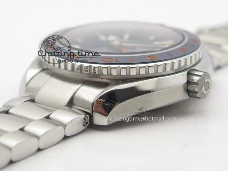 Planet Ocean GMT 42mm V6F 1:1 Best Edition Blue Bezel Orange Numbers On SS Bracelet A8605
