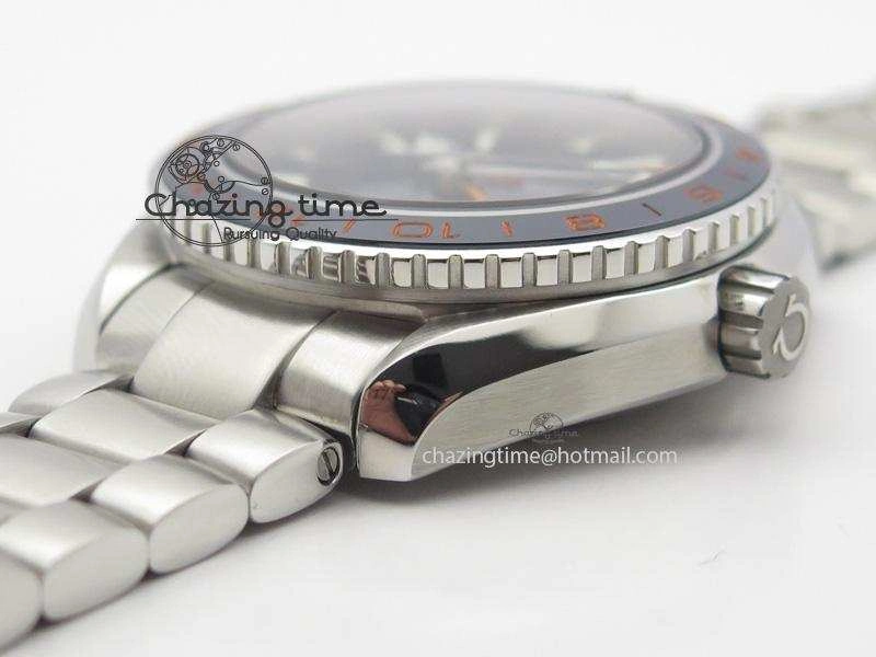 Planet Ocean GMT 42mm V6F 1:1 Best Edition Blue Bezel Orange Numbers On SS Bracelet A8605