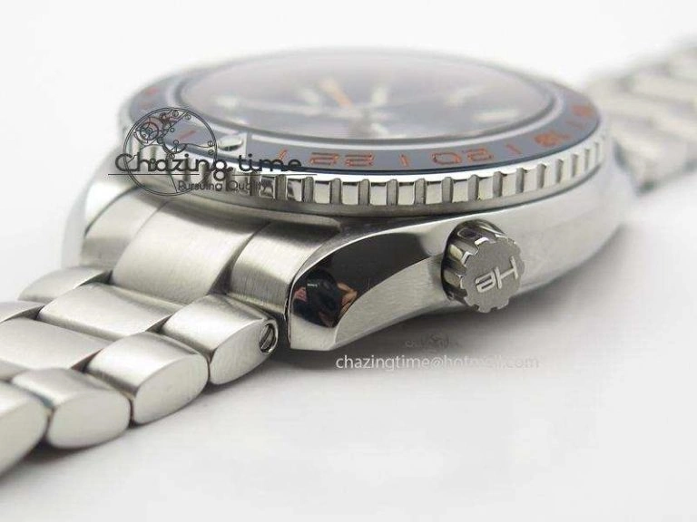 Planet Ocean GMT 42mm V6F 1:1 Best Edition Blue Bezel Orange Numbers On SS Bracelet A8605