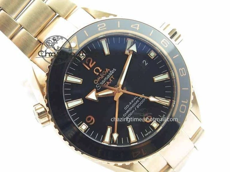 Planet Ocean GMT 43.5mm RG V6F 1:1 Best Edition Black Dial On RG Bracelet A8605