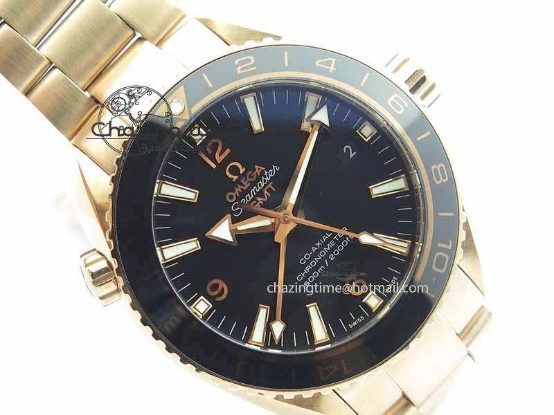 Planet Ocean GMT 43.5mm RG V6F 1:1 Best Edition Black Dial On RG Bracelet A8605