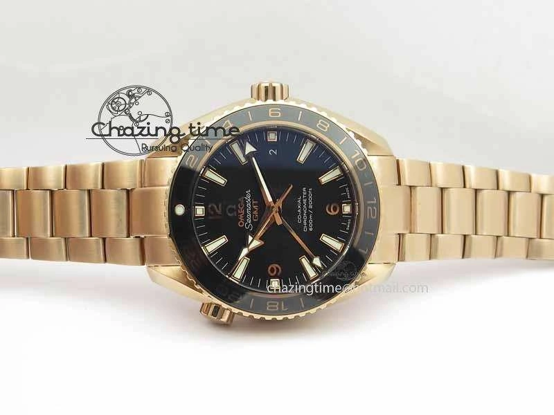 Planet Ocean GMT 43.5mm RG V6F 1:1 Best Edition Black Dial On RG Bracelet A8605