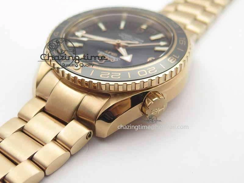 Planet Ocean GMT 43.5mm RG V6F 1:1 Best Edition Black Dial On RG Bracelet A8605