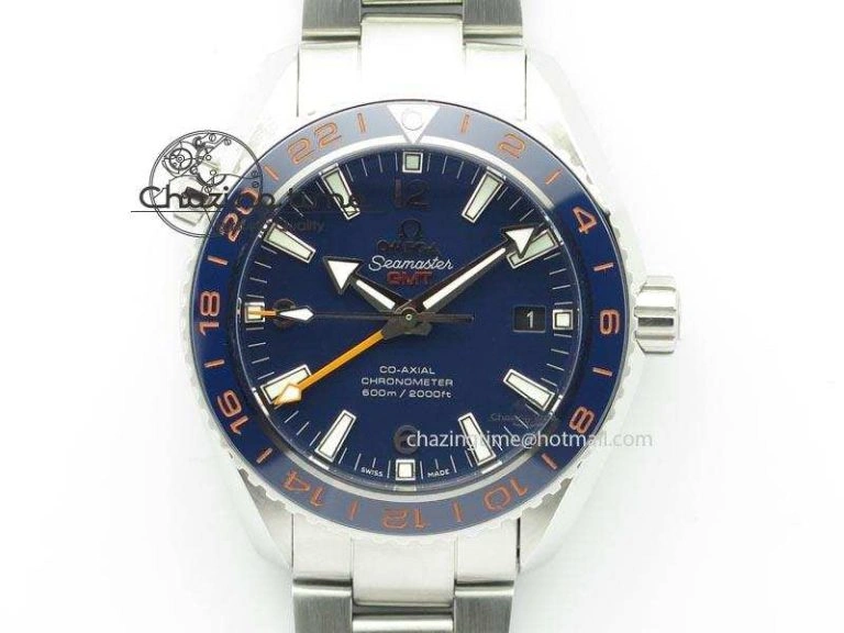 Planet Ocean GMT 43.5mm V6F Goodplanet Orange Marker Blue Dial On SS Bracelet A8605