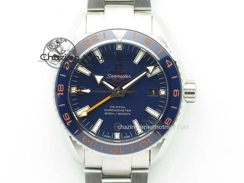 Planet Ocean GMT 43.5mm V6F Goodplanet Orange Marker Blue Dial On SS Bracelet A8605