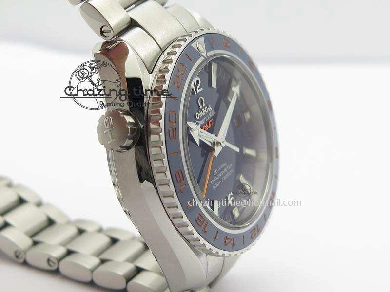 Planet Ocean GMT 43.5mm V6F Goodplanet Orange Marker Blue Dial On SS Bracelet A8605