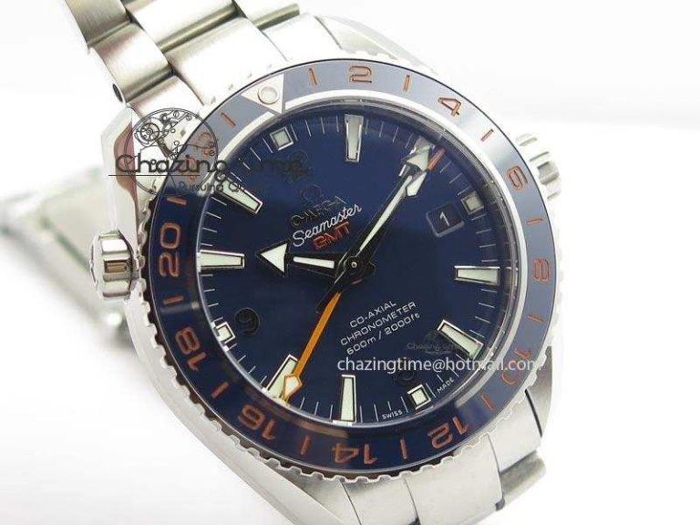 Planet Ocean GMT 43.5mm V6F Goodplanet Orange Marker Blue Dial On SS Bracelet A8605