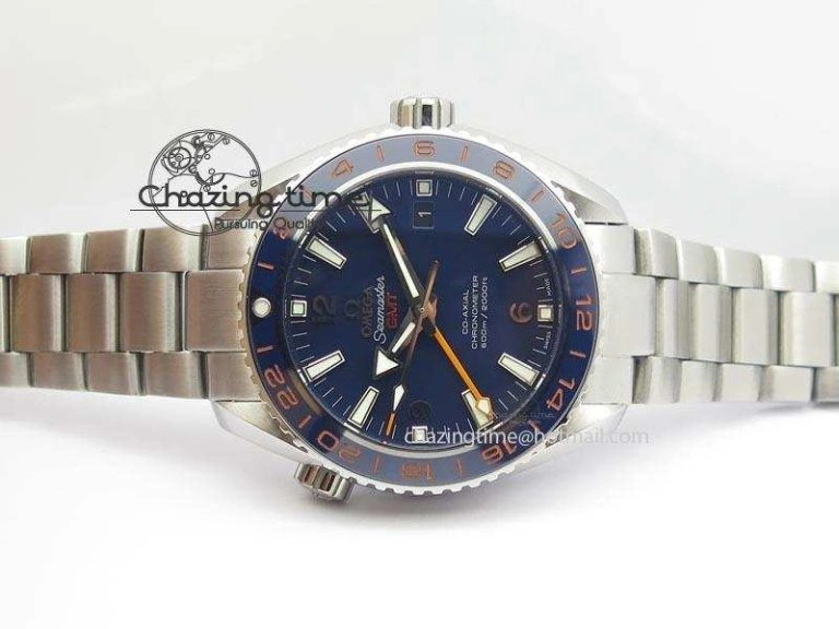 Planet Ocean GMT 43.5mm V6F Goodplanet Orange Marker Blue Dial On SS Bracelet A8605