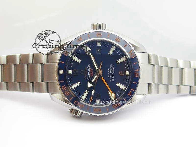 Planet Ocean GMT 43.5mm V6F Goodplanet Orange Marker Blue Dial On SS Bracelet A8605