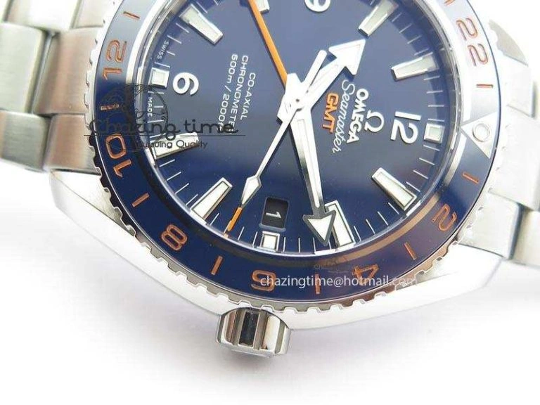 Planet Ocean GMT 43.5mm V6F Goodplanet Orange Marker Blue Dial On SS Bracelet A8605