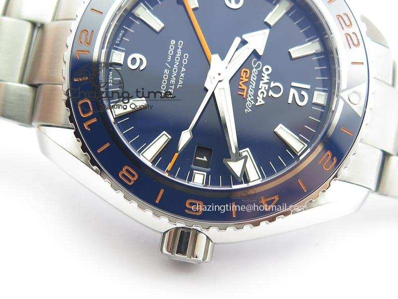 Planet Ocean GMT 43.5mm V6F Goodplanet Orange Marker Blue Dial On SS Bracelet A8605