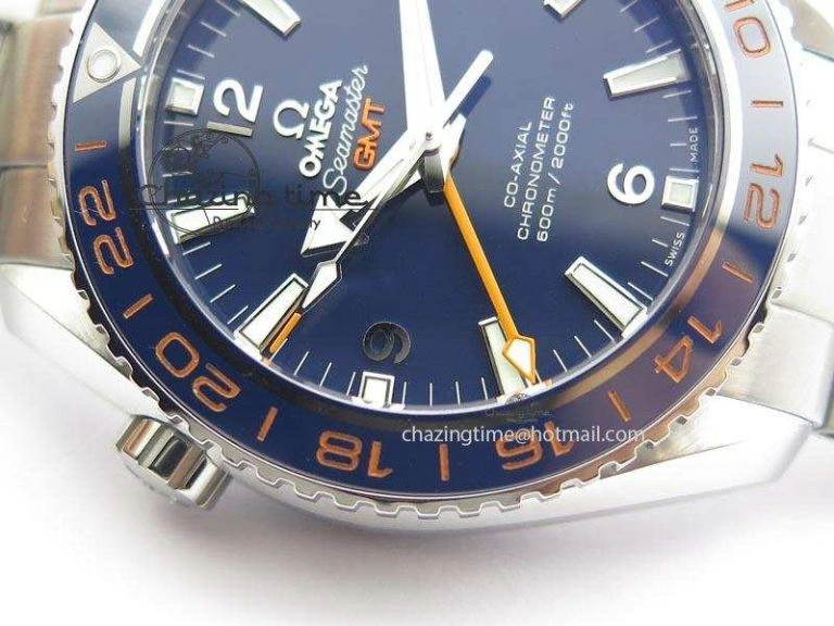 Planet Ocean GMT 43.5mm V6F Goodplanet Orange Marker Blue Dial On SS Bracelet A8605