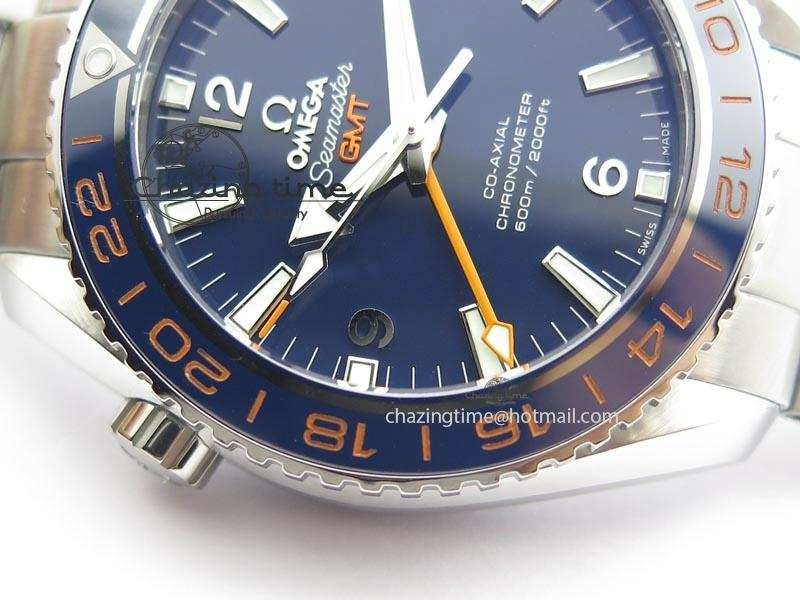Planet Ocean GMT 43.5mm V6F Goodplanet Orange Marker Blue Dial On SS Bracelet A8605