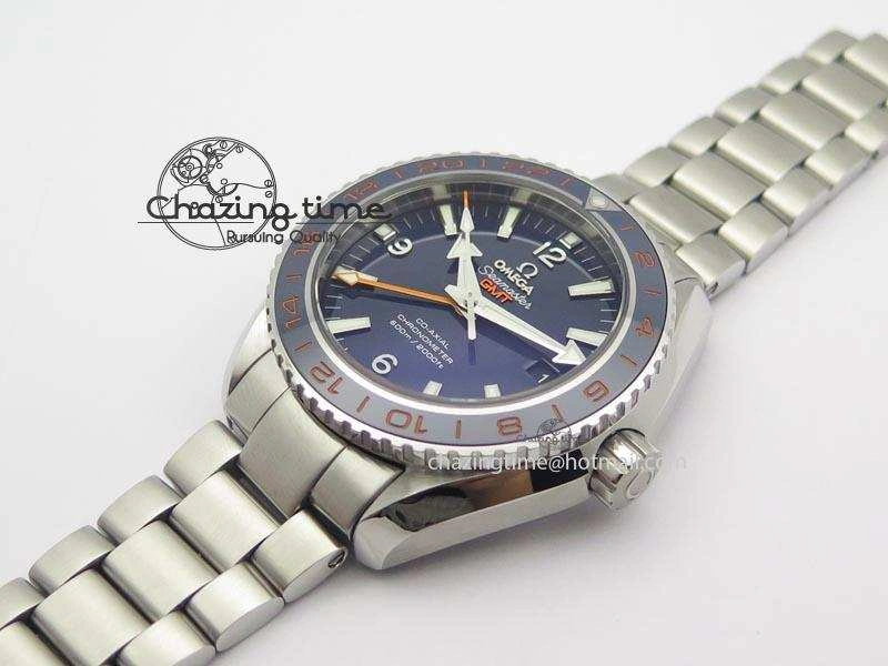 Planet Ocean GMT 43.5mm V6F Goodplanet Orange Marker Blue Dial On SS Bracelet A8605