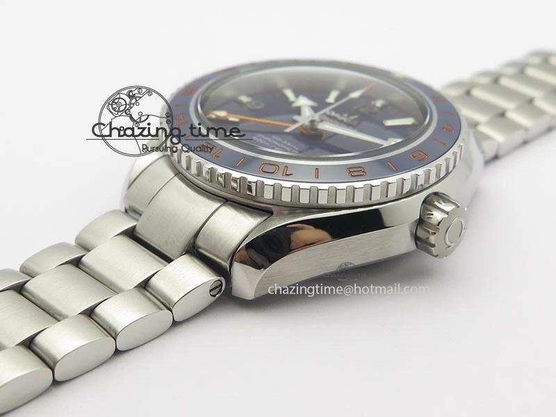 Planet Ocean GMT 43.5mm V6F Goodplanet Orange Marker Blue Dial On SS Bracelet A8605