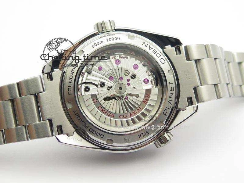 Planet Ocean GMT 43.5mm V6F Goodplanet Orange Marker Blue Dial On SS Bracelet A8605
