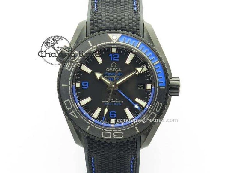 Planet Ocean GMT 45mm DLC Blue JHF Best Edition Black Dial On Rubber Strap A8906