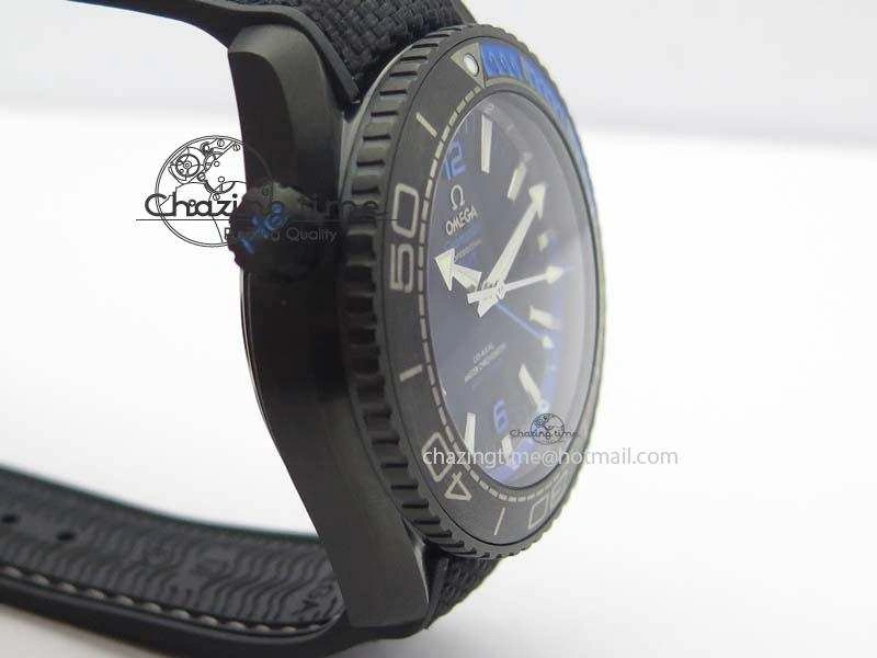 Planet Ocean GMT 45mm DLC Blue JHF Best Edition Black Dial On Rubber Strap A8906
