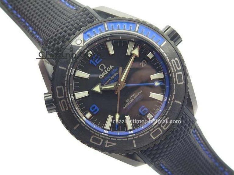 Planet Ocean GMT 45mm DLC Blue JHF Best Edition Black Dial On Rubber Strap A8906