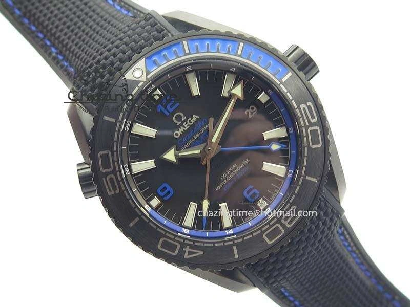 Planet Ocean GMT 45mm DLC Blue JHF Best Edition Black Dial On Rubber Strap A8906