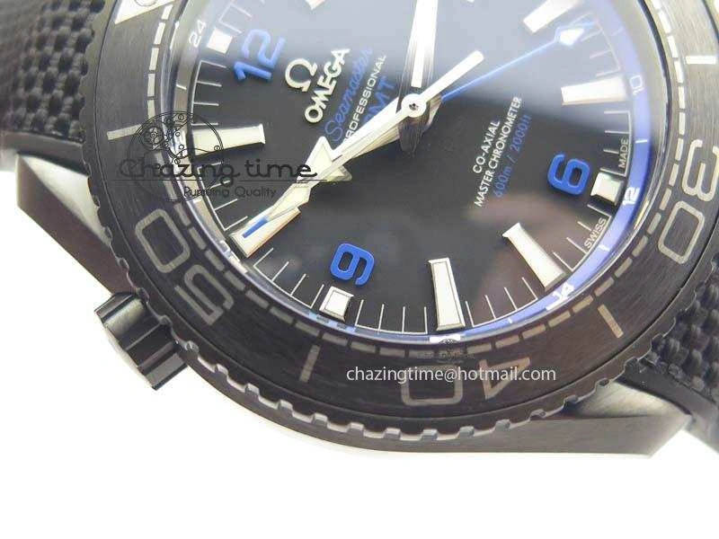 Planet Ocean GMT 45mm DLC Blue JHF Best Edition Black Dial On Rubber Strap A8906