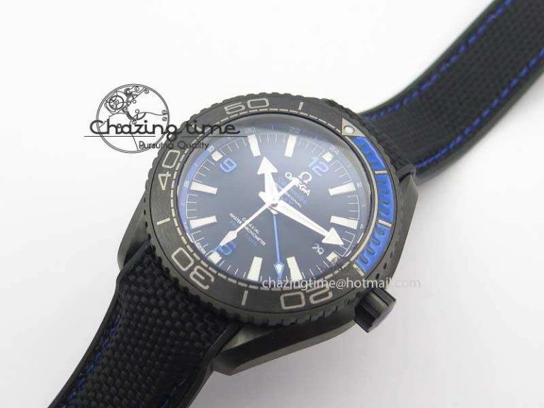Planet Ocean GMT 45mm DLC Blue JHF Best Edition Black Dial On Rubber Strap A8906